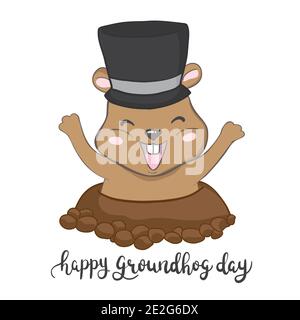 Vector illustration with groundhog and text. Happy Groundhog Day Theme. Stock Vector