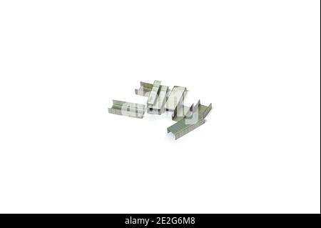 stapler pins on a white background Stock Photo