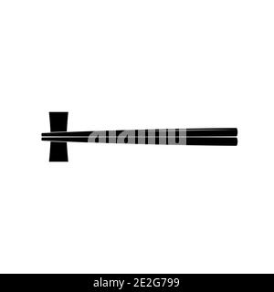 Black wooden chopsticks flat icon. Chopstick element Asian or oriental traditional culture. Vector Stock Vector