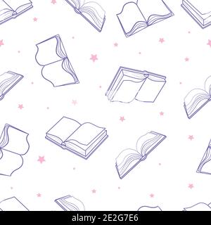Seamless pattern with outline decorative books. Vector illustration Stock Vector