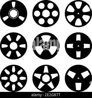 Audio tape reel. Flat icons.  Silhouette vector Stock Vector