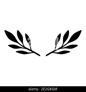 Leaves branch. Black on white Hand drawn Vector Branch with leaves. Floral simple illustration. Botanical ink contour. Minimalism line art. . Vector illustration Stock Vector