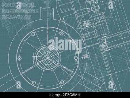 Cover, flyer, banner. Vector engineering illustration. Blueprint, background. Instrument-making drawings. Mechanical engineering drawing. Corporate Id Stock Vector