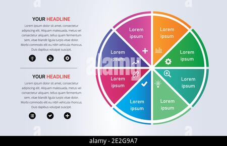 Colorful 8 steps circle Infographic with gradient colors Stock Vector