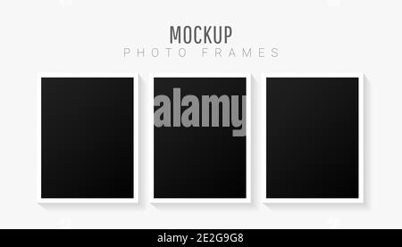 Empty white abstract creative minimal picture mockup template set with black frame isolated on white background. Vector illustration Stock Vector