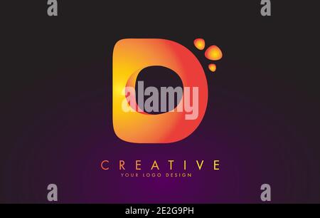 D Letter Logo Design with Dots. Vector Lettering Illustration of Orange Alphabet with Bubbles. Creative D letter template. Stock Vector