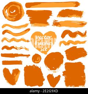 Collection of dirty elements for your design. Large set of two-color strokes, brushes, dots, inks, strokes and lines. Vector illustration isolated on Stock Vector