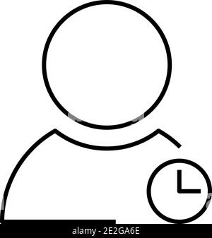 Lead, user or person - modern thin line icon with symbol of clock in right bottom corner. Simple black outline vector illustration. Stock Vector
