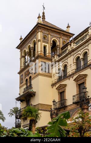 Seville, Spain - 10 January, 2021: view of the historic Hotel Alfonso XIII in downtown Seville Stock Photo