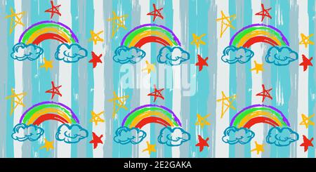 Seamless pattern. Vertical stripes. Vector abstract hand drawing with stripes of acrylic paints and brushes. Geometric texture, background, textile, w Stock Vector