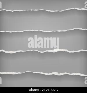 Pieces of torn, ripped dark grey paper with soft shadow are on white ...