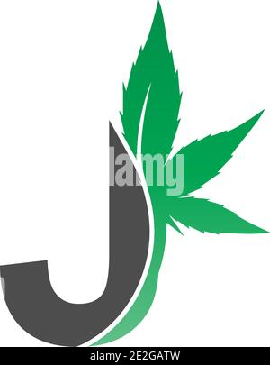 Letter J logo icon with cannabis leaf design vector illustration Stock Vector