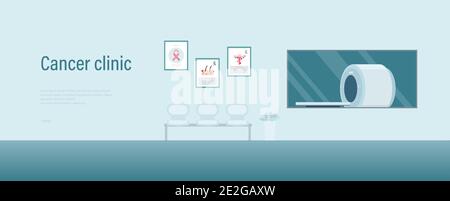 Cancer clinic banner with ct scan machine flat design vector illustration Stock Vector