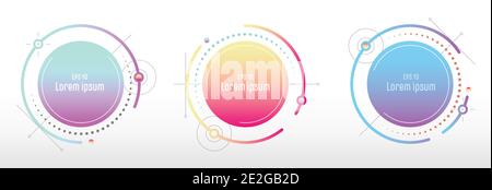 Abstract geometric gradient round badges tech design cover set. Lines design of structure tag form artwork background. Stock Vector