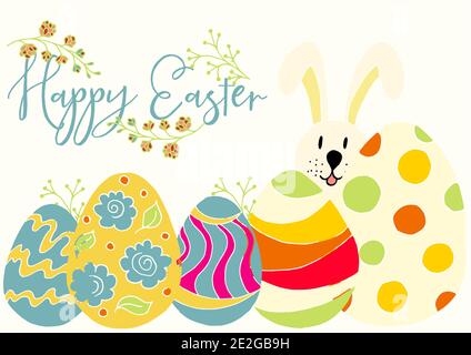 Easter bunny. Easter illustration. Holiday card, wrapping, background. Easter poster, banner, flyer, promotion, sale. Happy Easter. Hand drawing Stock Vector