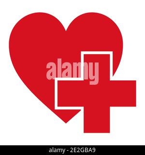 Sign symbol health logo hospital vector red cross and the heart icon is a symbol of health Stock Vector