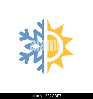 Half sun and snowflake colorful vector icon. Weather forecast symbol. Stock Vector