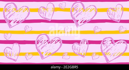 Seamless pattern. Horizontal stripes. Vector abstract hand drawing with stripes of acrylic paints and brushes. Geometric texture, background, textile, Stock Vector