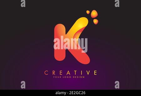 K Letter Logo Design with Dots. Vector Lettering Illustration of Orange Alphabet with Bubbles. Creative K letter template. Stock Vector