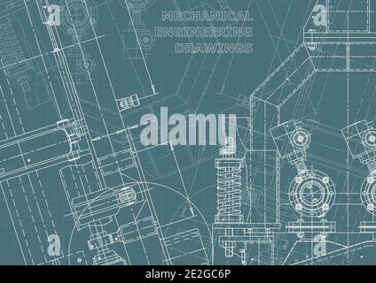 Vector engineering drawings. Mechanical instrument making. Corporate Identity. Blueprint, cover, banner Stock Vector