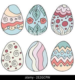 Easter illustration. Happy Easter. A set of hand drawings, Easter eggs. Collection of images of Easter eggs. Pastel palette Stock Vector