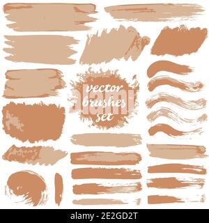 Collection of dirty elements. Large set of two-color strokes, brushes, dots, inks, strokes and lines. Vector illustration isolated. Brown shades Stock Vector