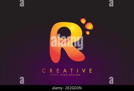 R Letter Logo Design with Dots. Vector Lettering Illustration of Orange Alphabet with Bubbles. Creative R letter template. Stock Vector