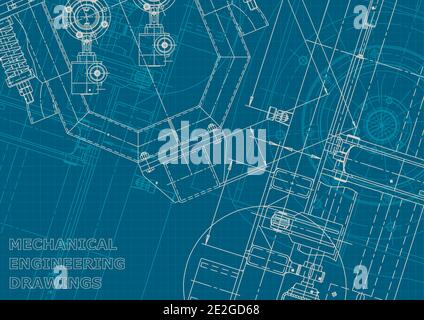 Corporate style. Cover, flyer, banner, background. Instrument-making drawings. Mechanical engineering drawing. Technical illustrations, backgrounds. S Stock Vector
