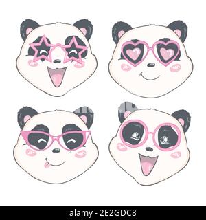 panda in glasses. black and white bear. vector. illustration. panda cartoon. Stock Vector