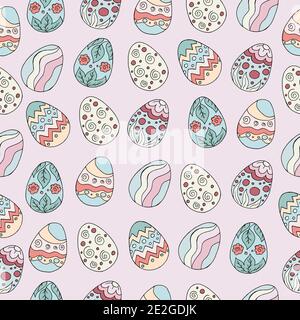 Festive textiles packaging. Seamless pattern, background. Easter illustration. Happy Easter. Hand drawing, eggs. Pastel palette Stock Vector