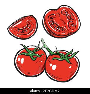 Red tomatoes set. Vegetables, food vector Stock Vector