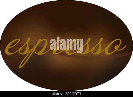 Coffee bean logo on white background. Espresso text label on brown coffee bean. Vector illustration creative design Stock Vector
