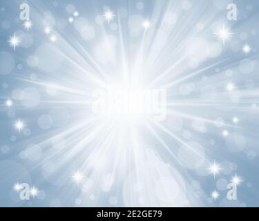 Abstract blue radiant sparkling Christmas winter starry shiny bokeh background. Stock Photo