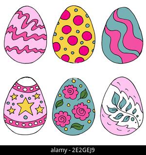 Easter illustration. Happy Easter. A set of hand drawings, Easter eggs Collection of images of Easter eggs. Pink blue palette Stock Vector