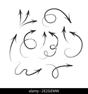 Handdrawn stipple arrow vector in sketch style isolated on white background. Arrows pencil vector illustration. Stock Vector