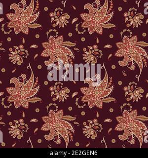 Paisley seamless pattern with flowers in indian style. Stock Vector