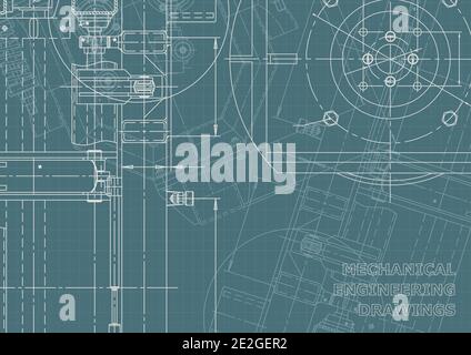 Vector engineering illustration. Instrument-making drawings. Mechanical engineering drawing. Computer aided design systems. Technical illustrations, b Stock Vector