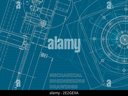 Blueprint. Corporate style banner, background. Instrument-making drawings. Mechanical engineering drawing. Technical illustrations, backgrounds. Schem Stock Vector