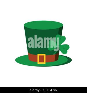 Leprechaun hat with tree leaves clover icon isolated on white background. Stock Vector
