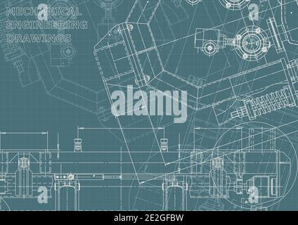 Corporate Identity. Blueprint, scheme, plan, sketch. Technical illustrations, backgrounds. Mechanical engineering Stock Vector