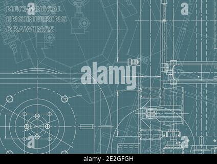 Vector engineering illustration. Instrument-making drawings. Mechanical engineering drawing. Computer aided design systems. Technical illustrations, b Stock Vector