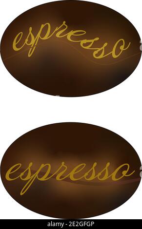 Coffee bean set logo on white background. Espresso text label on brown coffee bean. Vector illustration creative design Stock Vector