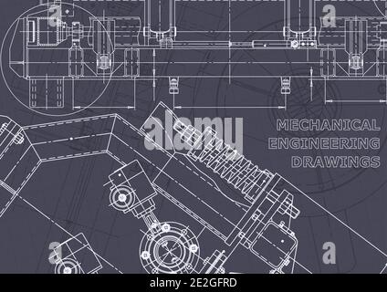 Computer aided design systems. Technical illustrations, backgrounds. Mechanical engineering drawing. Machine-building industry Stock Vector