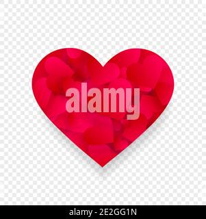 Red heart 3d effect shape, icon with petals inside Stock Vector