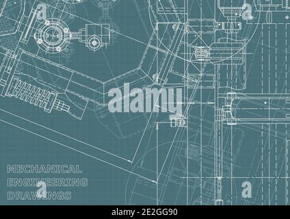 Vector engineering illustration. Mechanical engineering drawing. Instrument-making drawings. Corporate Identity. Technical illustrations, backgrounds. Stock Vector