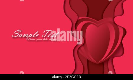 Happy Valentines day backdrop. Paper art, love and marriage. Red paper heart and papercut wave . Vector design illustration Stock Vector