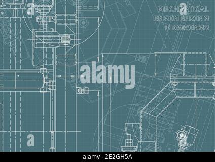 Mechanical engineering drawing. Machine-building Corporate Identity. Computer aided design system Stock Vector