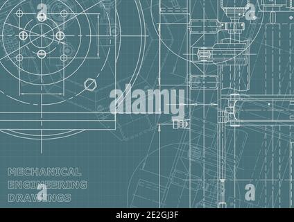 Vector engineering illustration. Computer aided design systems. Instrument-making drawings. Corporate Identity. Technical illustrations, background Stock Vector
