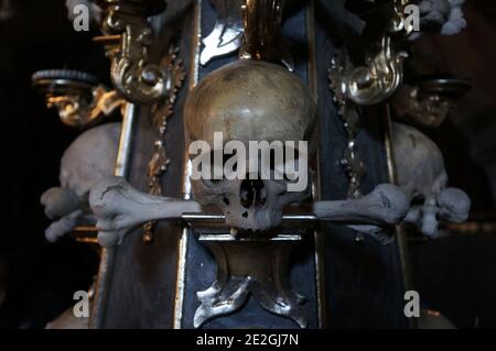 view of the Sedlec Ossuary Kostnice Sedlec skull and bones Stock Photo