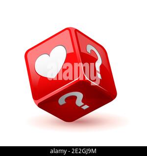 Red dice icon. Love does not love question Stock Vector